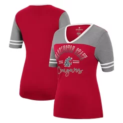 Women's Colosseum Crimson/Heathered Gray Washington State Cougars There You Are V-Neck T-Shirt