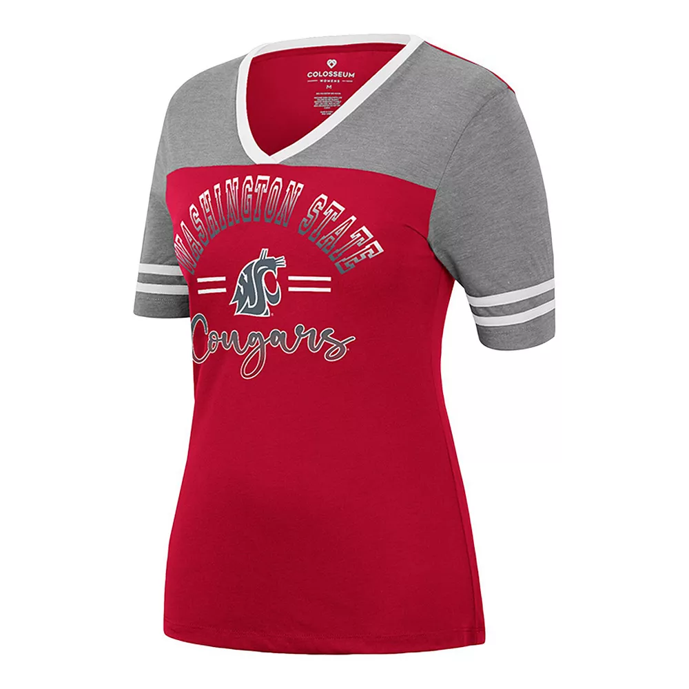 Women's Colosseum Crimson/Heathered Gray Washington State Cougars There You Are V-Neck T-Shirt - Image 3