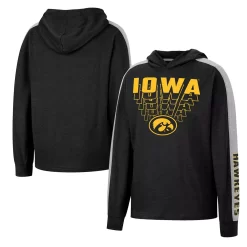 Youth Colosseum Heathered Black Iowa Hawkeyes Wind Changes Raglan Hoodie T-Shirt