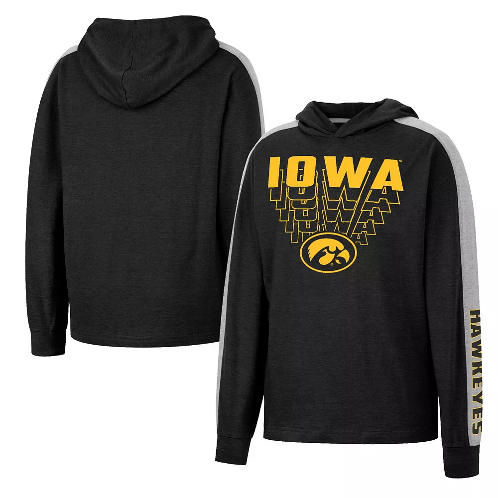 Youth Colosseum Heathered Black Iowa Hawkeyes Wind Changes Raglan Hoodie T-Shirt - Image 2