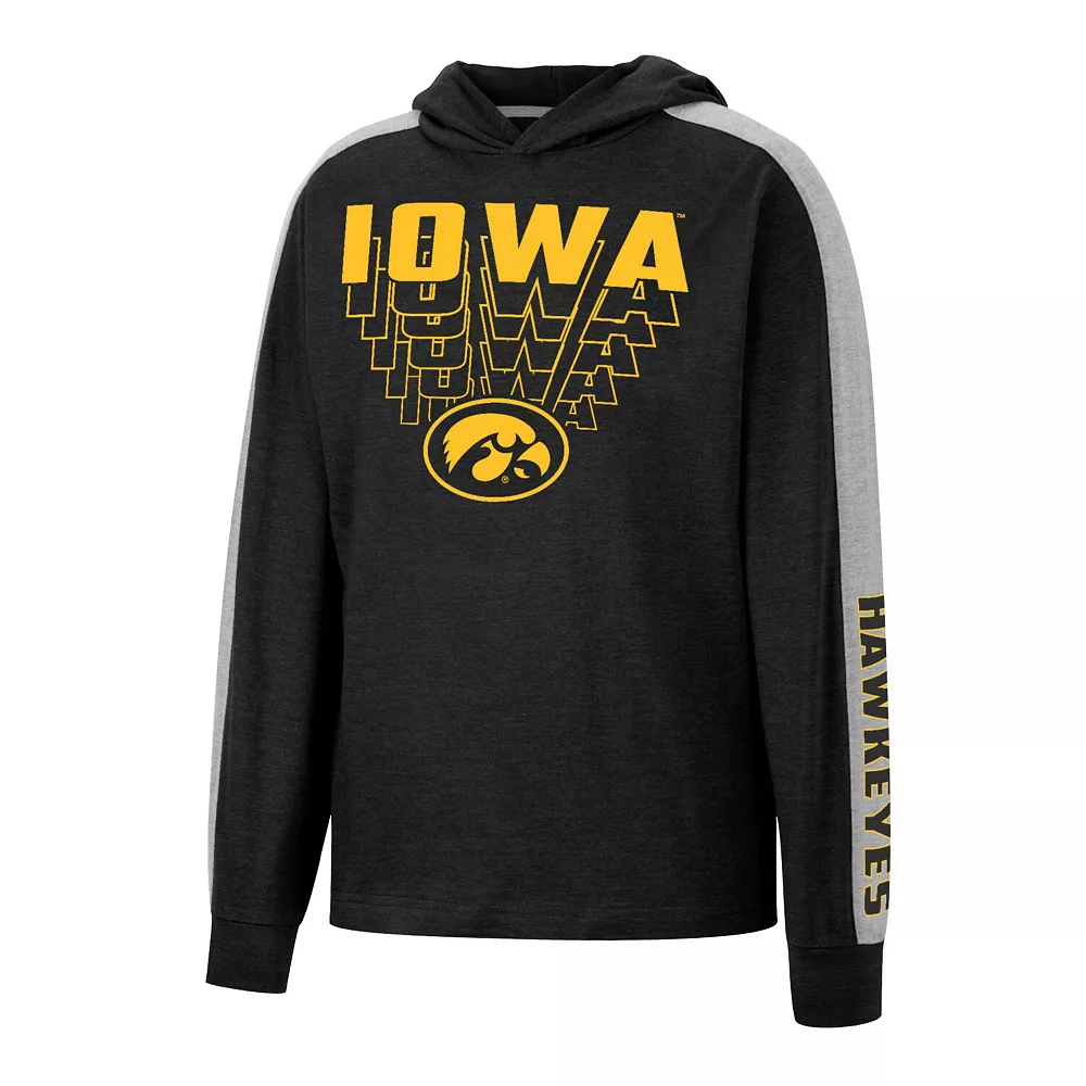 Youth Colosseum Heathered Black Iowa Hawkeyes Wind Changes Raglan Hoodie T-Shirt - Image 3