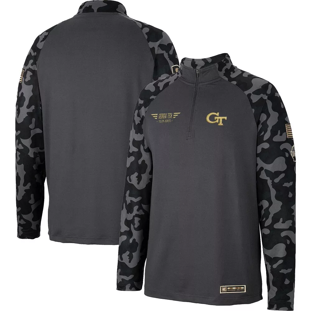 Men's Colosseum Charcoal Georgia Tech Yellow Jackets Long Range Raglan Quarter-Zip Jacket