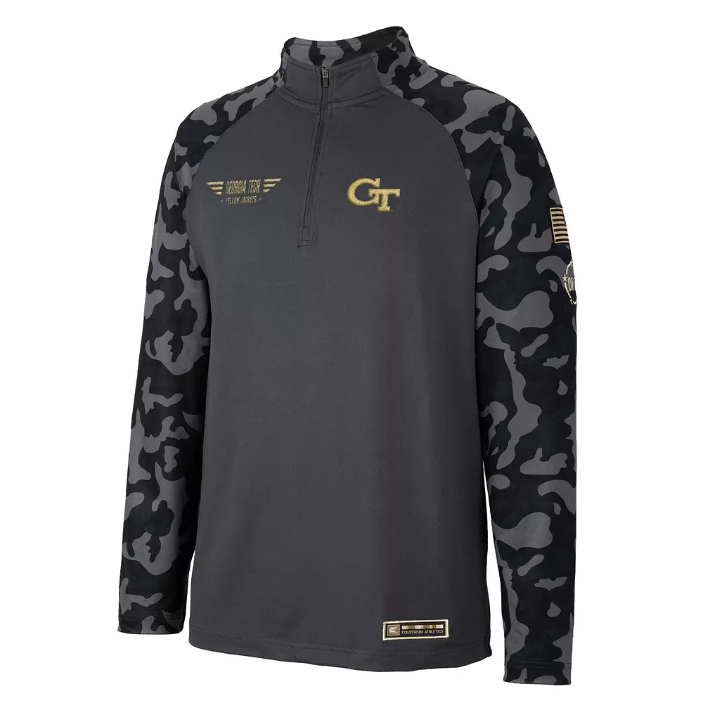 Men's Colosseum Charcoal Georgia Tech Yellow Jackets Long Range Raglan Quarter-Zip Jacket - Image 3