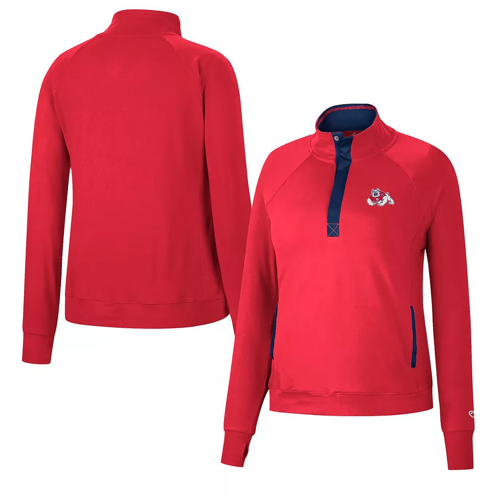 Women's Colosseum Red Fresno State Bulldogs Kipling Raglan Quarter-Snap Top