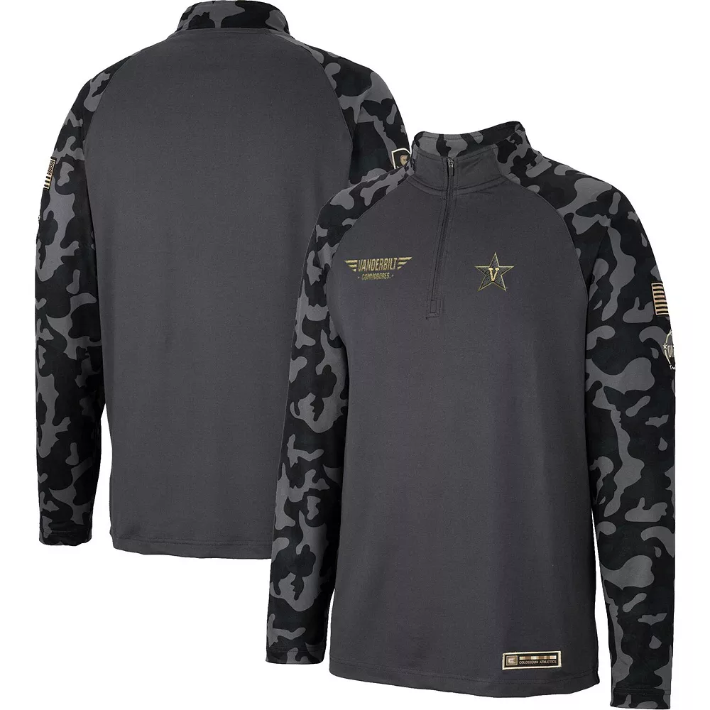 Men's Colosseum Charcoal Vanderbilt Commodores OHT Military Appreciation Long Range Raglan Quarter-Zip Jacket - Image 2