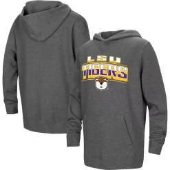 Youth Colosseum Heather Charcoal LSU Tigers Sunrise Core Pullover Hoodie
