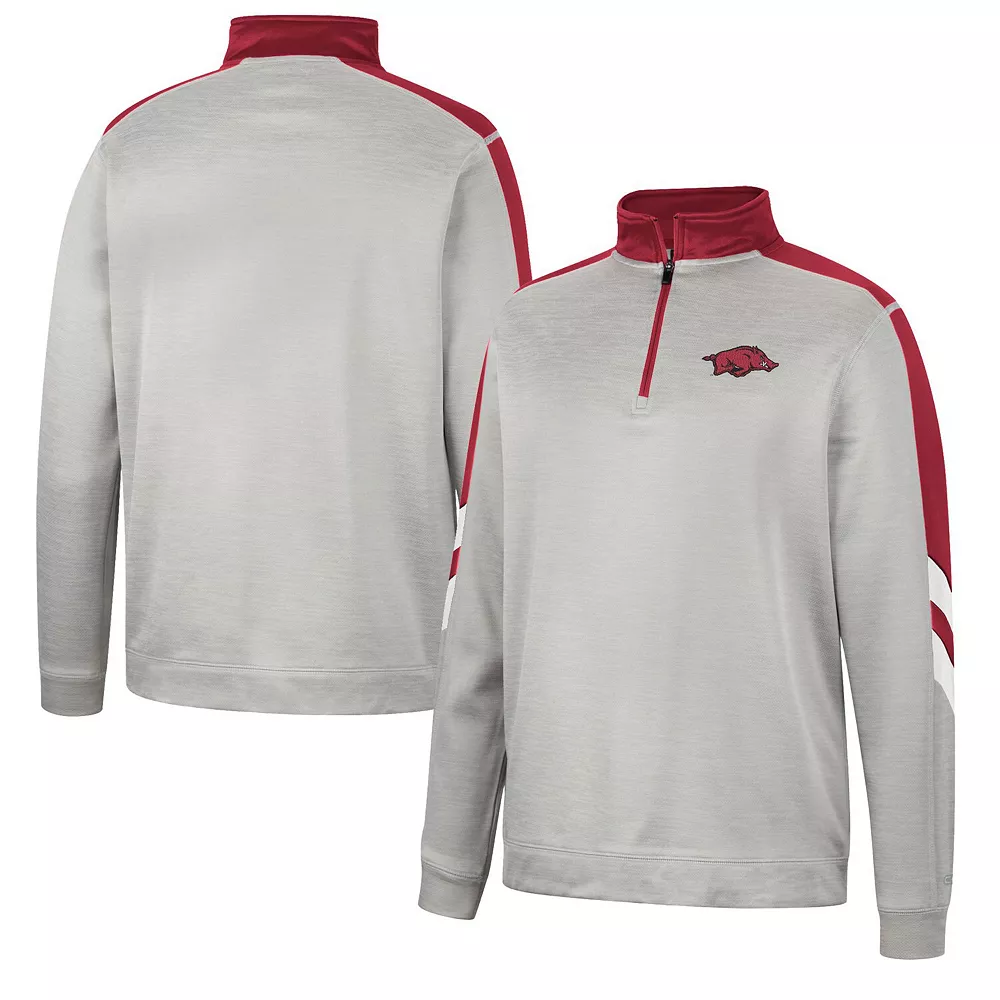 Men's Colosseum Gray/Cardinal Arkansas Razorbacks Bushwood Fleece Quarter-Zip Jacket - Image 2