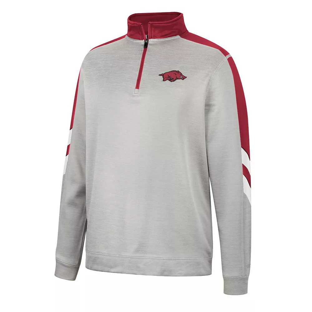 Men's Colosseum Gray/Cardinal Arkansas Razorbacks Bushwood Fleece Quarter-Zip Jacket - Image 3