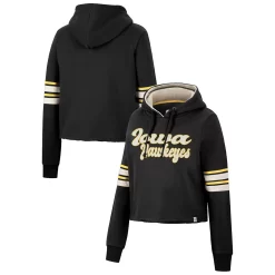 Women's Colosseum Black Iowa Hawkeyes Retro Cropped Pullover Hoodie