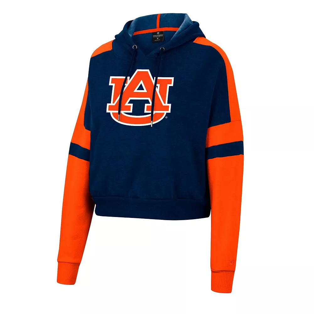 Women's Colosseum Navy Auburn Tigers Throwback Stripe Arch Logo Cropped Pullover Hoodie - Image 3