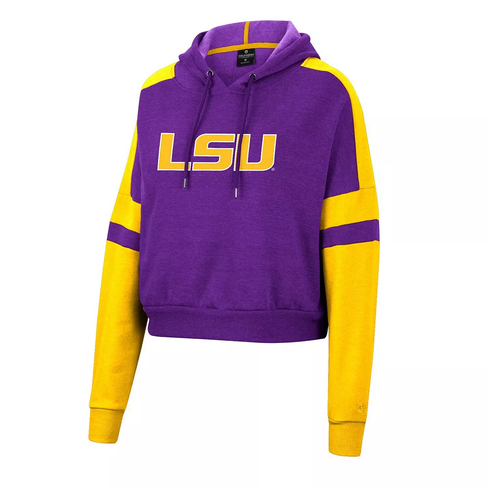 Women's Colosseum Purple LSU Tigers Throwback Stripe Arch Logo Cropped Pullover Hoodie - Image 3
