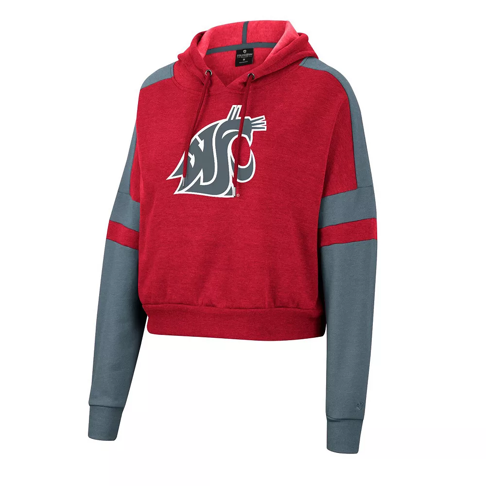 Women's Colosseum Crimson Washington State Cougars Throwback Stripe Arch Logo Cropped Pullover Hoodie - Image 3