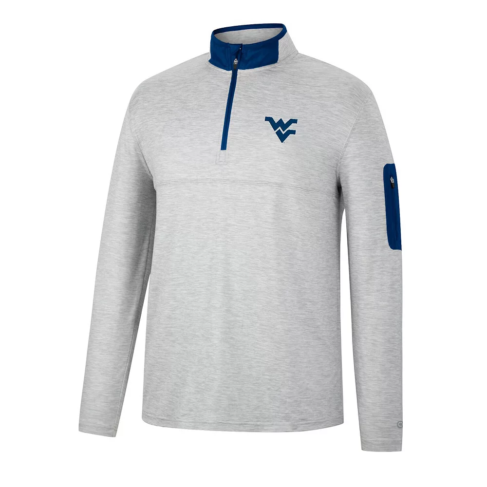 Men's Colosseum Heathered Gray/Navy West Virginia Mountaineers Country Club Windshirt Quarter-Zip Jacket - Image 3