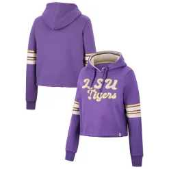 Women's Colosseum Purple LSU Tigers Retro Cropped Pullover Hoodie