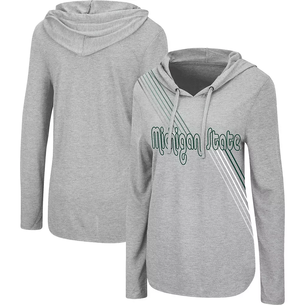 Women's Colosseum Heathered Gray Michigan State Spartans Bernadette Long Sleeve Hoodie T-Shirt