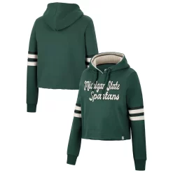 Women's Colosseum Green Michigan State Spartans Retro Cropped Pullover Hoodie