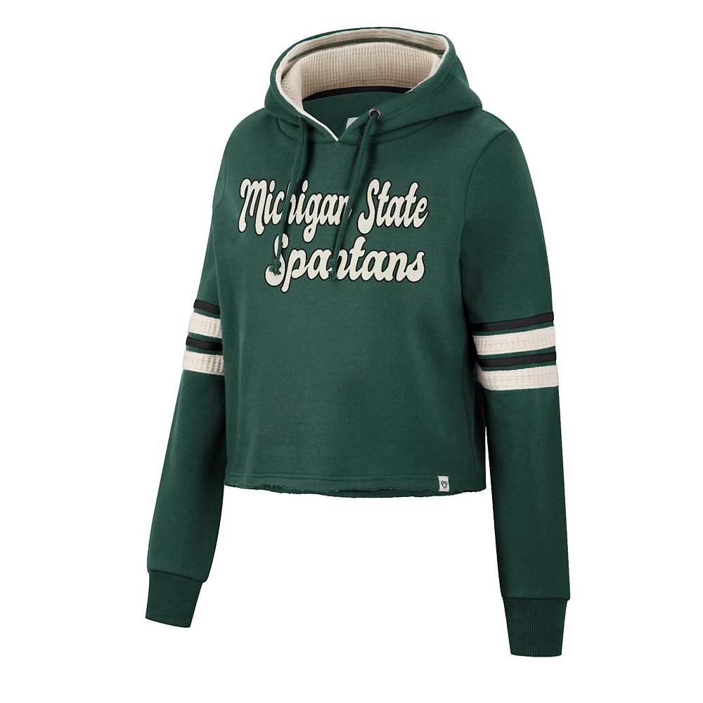 Women's Colosseum Green Michigan State Spartans Retro Cropped Pullover Hoodie - Image 3