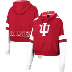 Women's Colosseum Crimson Indiana Hoosiers Throwback Stripe Arch Logo Cropped Pullover Hoodie