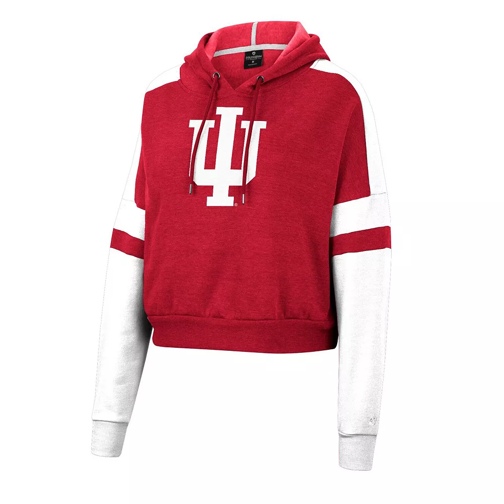 Women's Colosseum Crimson Indiana Hoosiers Throwback Stripe Arch Logo Cropped Pullover Hoodie - Image 3