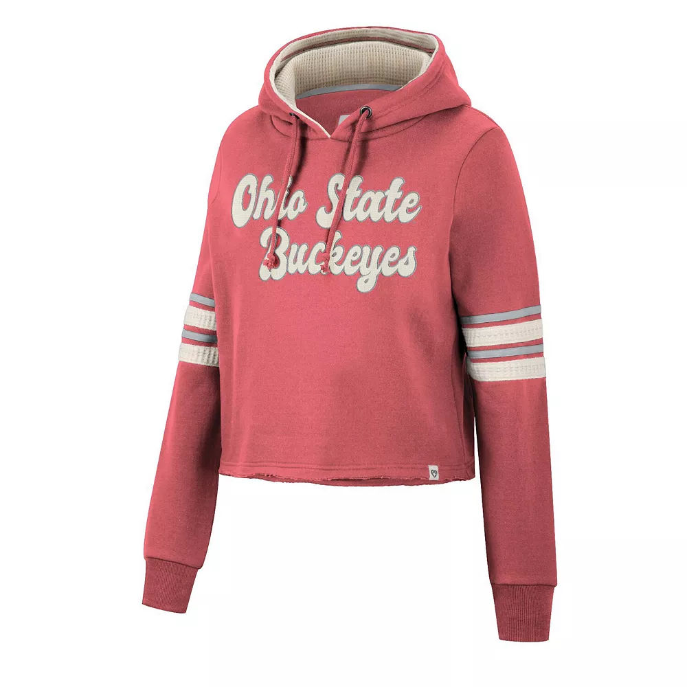 Women's Colosseum Scarlet Ohio State Buckeyes Retro Cropped Pullover Hoodie - Image 3