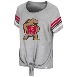 Women's Colosseum Heathered Gray Maryland Terrapins Boo You Raglan Knotted T-Shirt