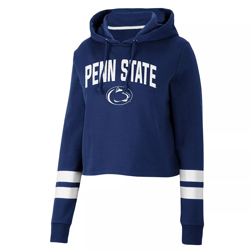 Women's Colosseum Navy Penn State Nittany Lions Throwback Stripe Cropped Pullover Hoodie - Image 3