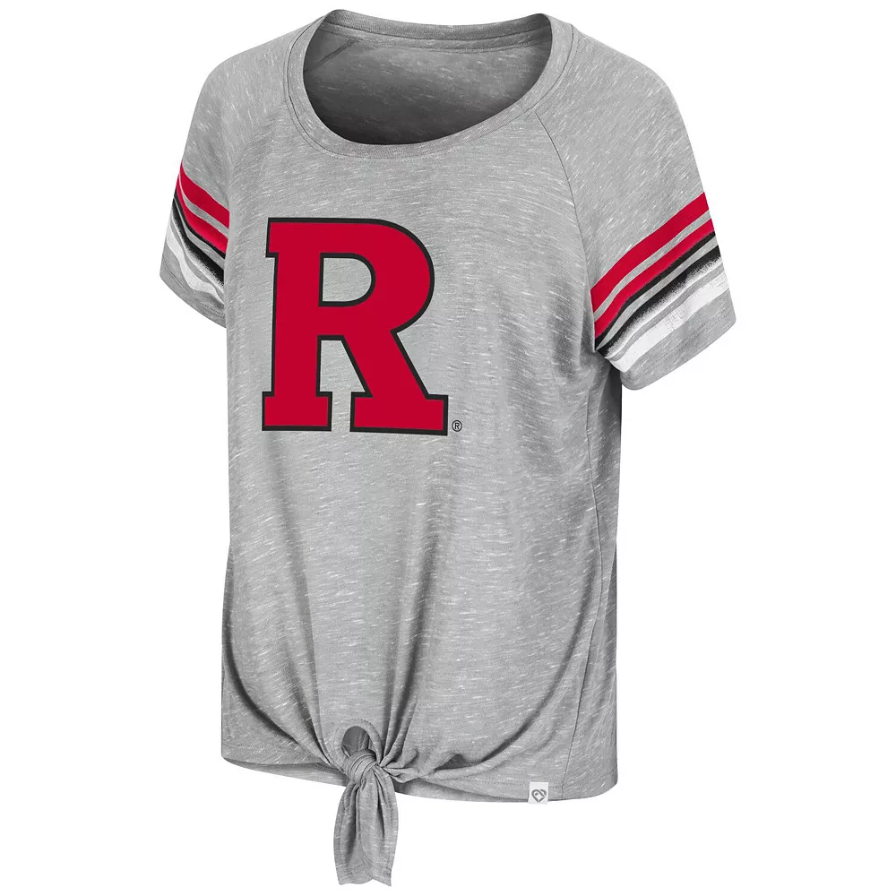 Women's Colosseum Heathered Gray Rutgers Scarlet Knights Boo You Raglan Knotted T-Shirt