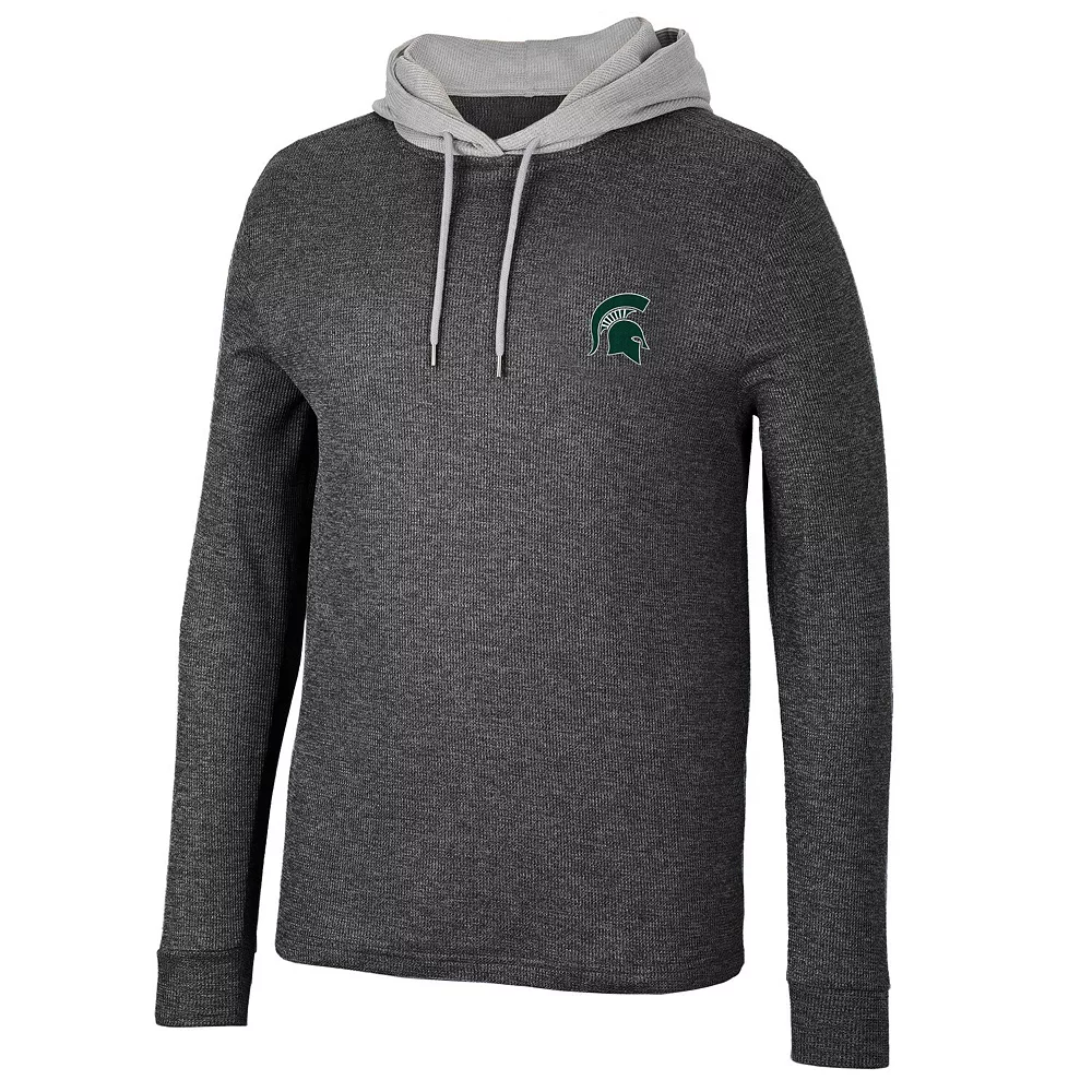Men's Colosseum Black Michigan State Spartans Ballot Waffle-Knit Thermal Long Sleeve Hoodie T-Shirt - Image 3