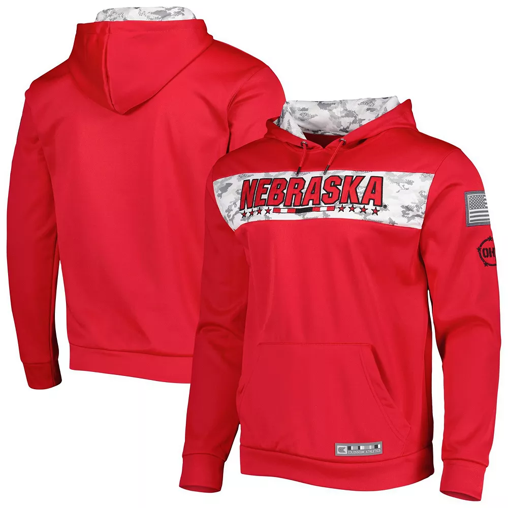Men's Colosseum Red Nebraska Huskers OHT Military Appreciation Team Color Pullover Hoodie - Image 2