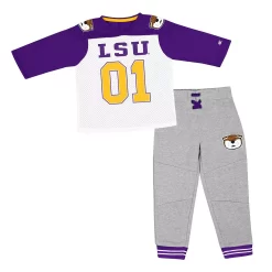 Toddler Colosseum Purple/Heather Gray LSU Tigers Jingtinglers Football V-Neck Jersey T-Shirt & Pants Set