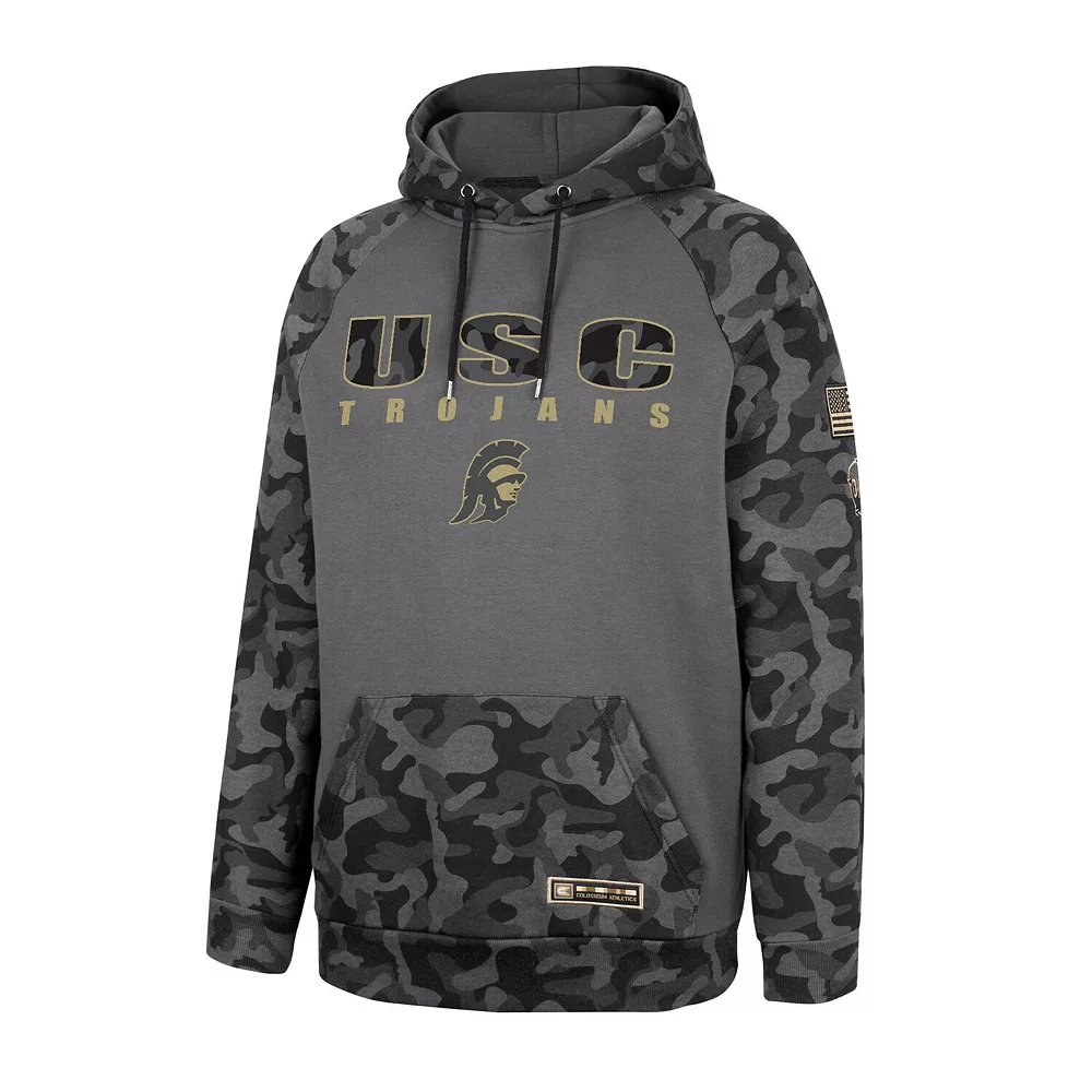 Men's Colosseum Charcoal USC Trojans OHT Military Appreciation Camo Stack Raglan Pullover Hoodie - Image 3
