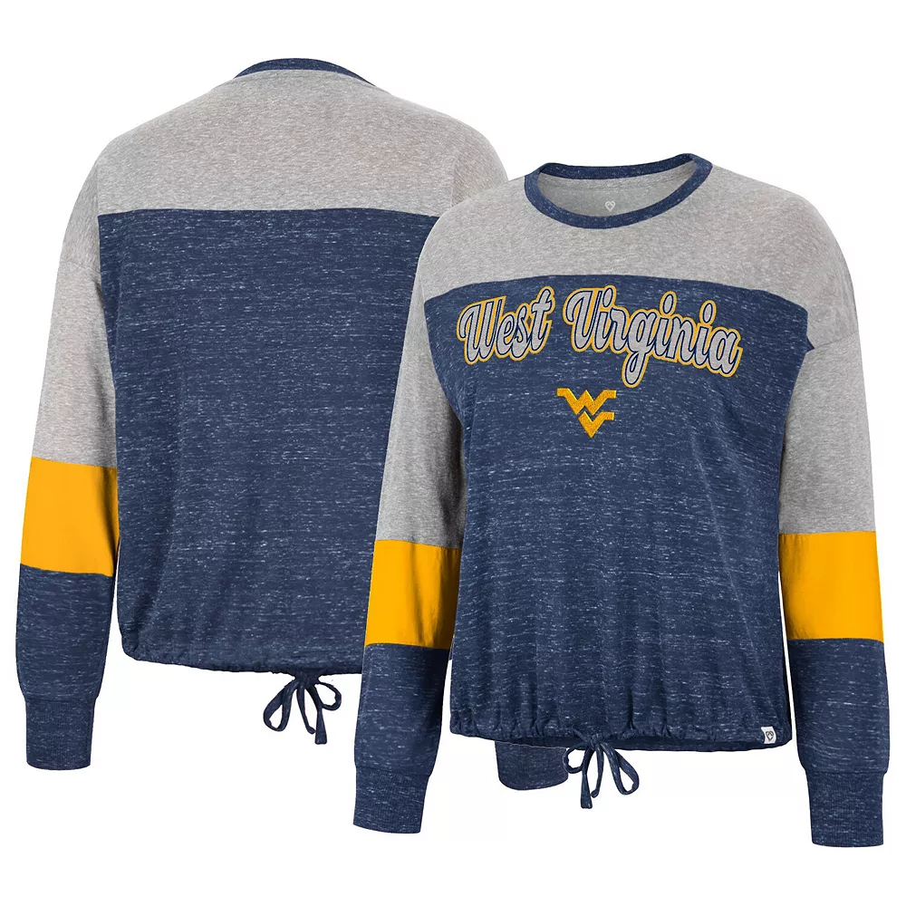 Women's Colosseum Navy West Virginia Mountaineers Joanna Tie Front Long Sleeve T-Shirt - Image 2