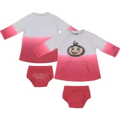 Newborn & Infant Colosseum Gray/Scarlet Ohio State Buckeyes Hand In Hand Ombre Dress & Bloomers Set