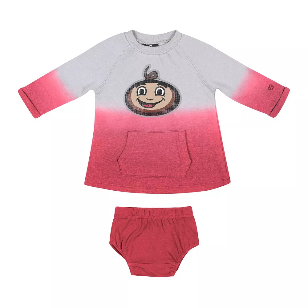 Newborn & Infant Colosseum Gray/Scarlet Ohio State Buckeyes Hand In Hand Ombre Dress & Bloomers Set - Image 3