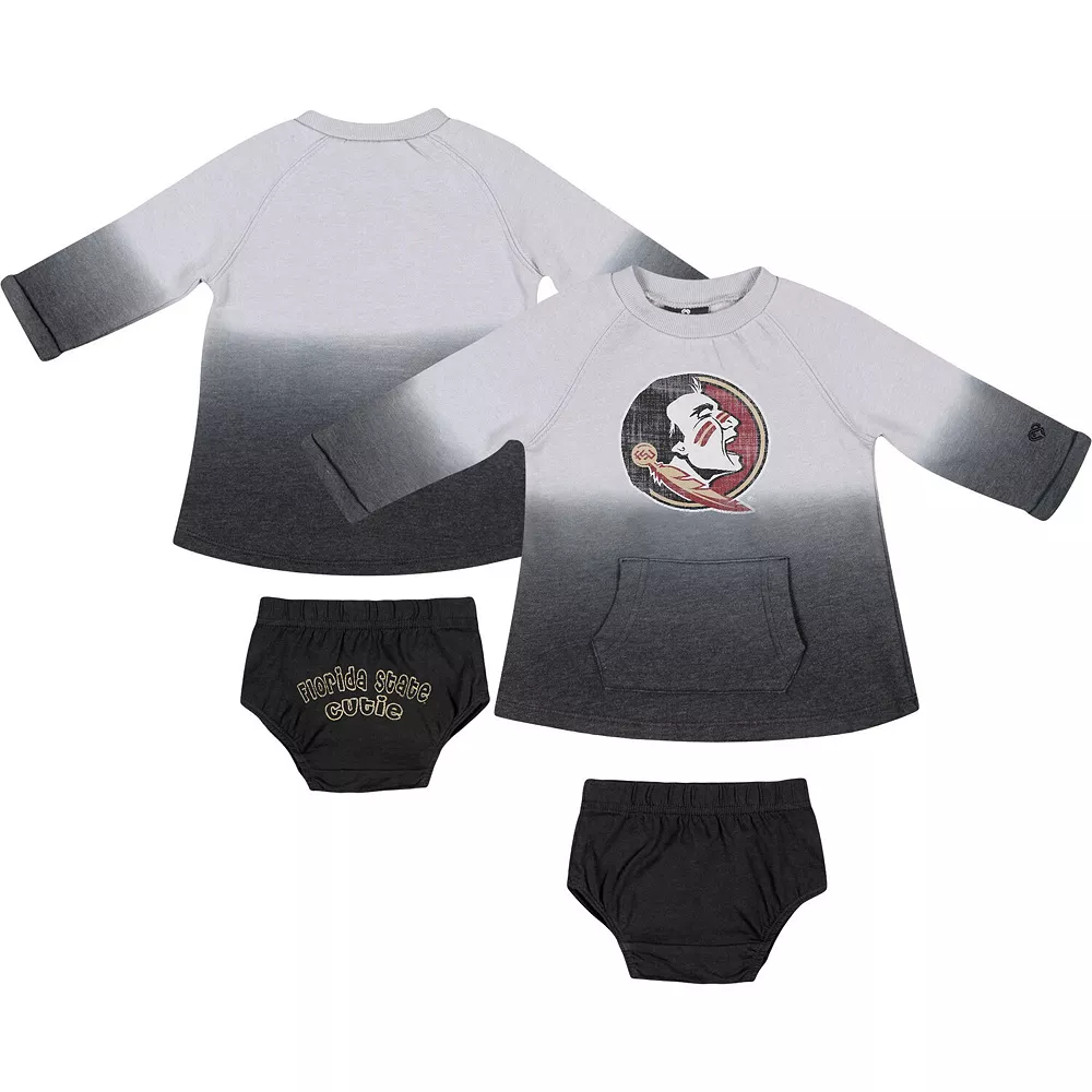 Newborn & Infant Colosseum Gray/Black Florida State Seminoles Hand In Hand Ombre Dress & Bloomers Set