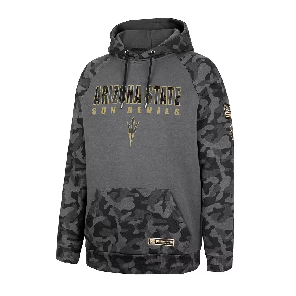 Men's Colosseum Charcoal Arizona State Sun Devils OHT Military Appreciation Camo Stack Raglan Pullover Hoodie - Image 3
