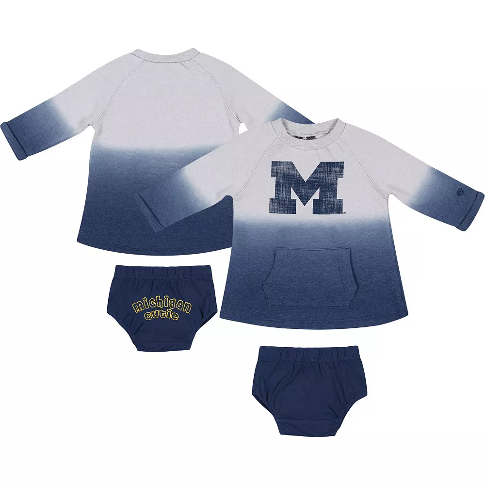 Newborn & Infant Colosseum Gray/Navy Michigan Wolverines Hand In Hand Ombre Dress & Bloomers Set