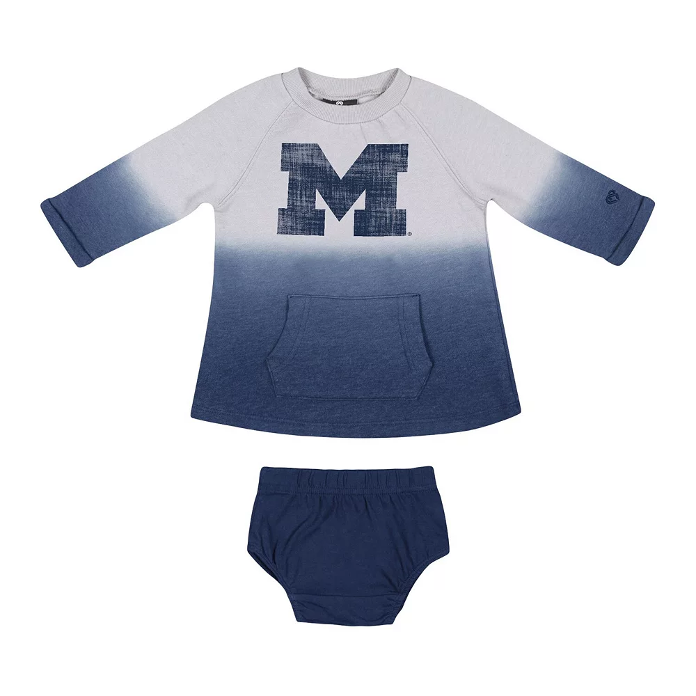 Newborn & Infant Colosseum Gray/Navy Michigan Wolverines Hand In Hand Ombre Dress & Bloomers Set - Image 3