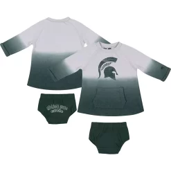 Newborn & Infant Colosseum Gray/Green Michigan State Spartans Hand In Hand Ombre Dress & Bloomers Set