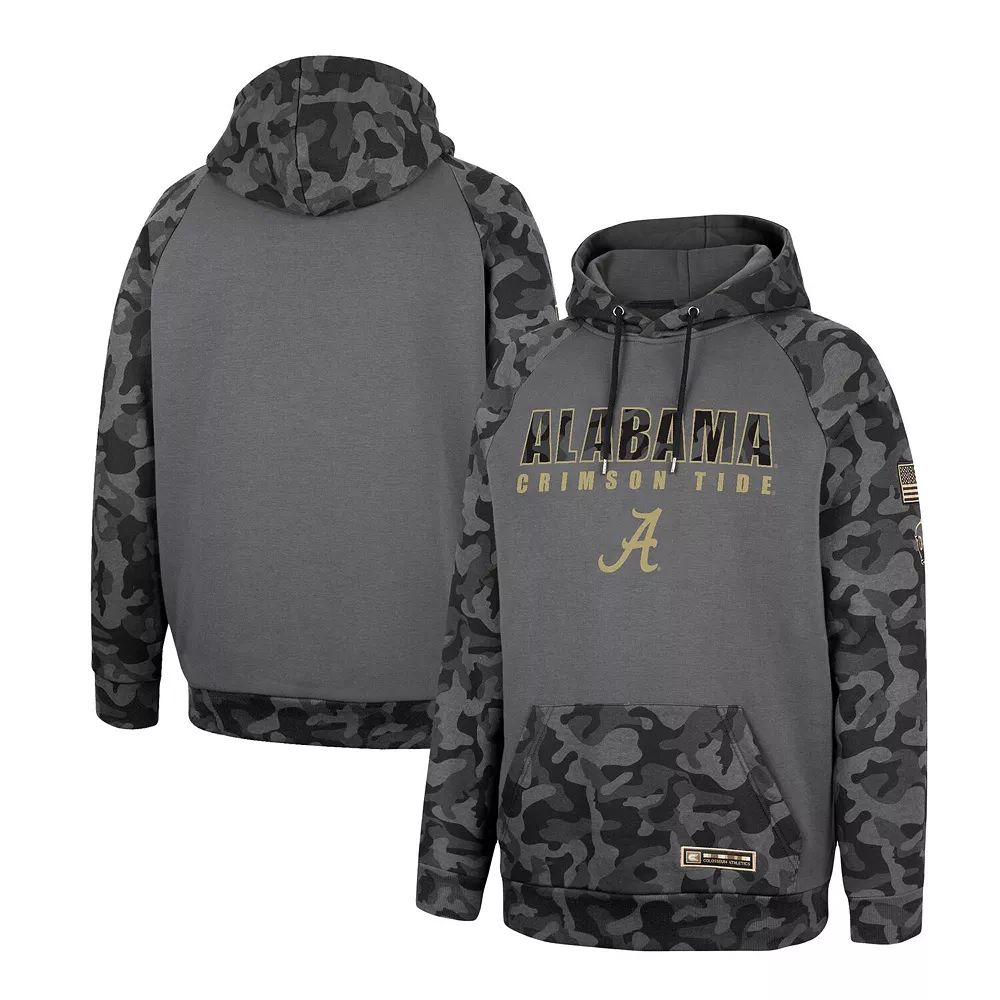 Men's Colosseum Charcoal Alabama Crimson Tide OHT Military Appreciation Camo Stack Raglan Pullover Hoodie