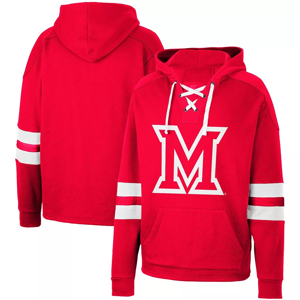 Men's Colosseum Red Miami University RedHawks Lace-Up 4.0 Pullover Hoodie