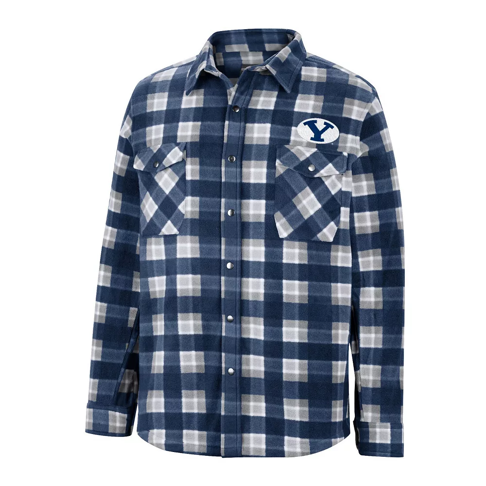 Men's Colosseum Navy/White BYU Cougars Ellis Plaid Full-Snap Shirt Jacket - Image 3