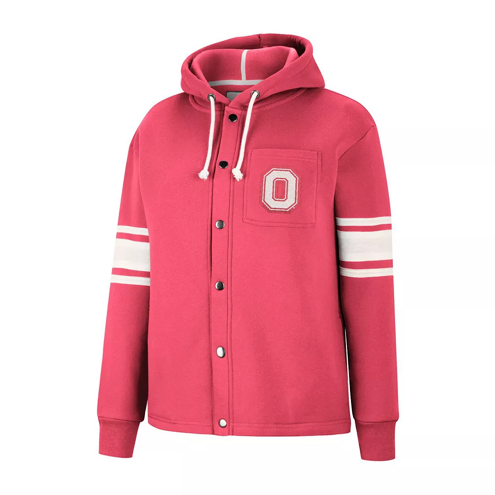 Women's Colosseum Scarlet Ohio State Buckeyes Mia Striped Full-Snap Hoodie Jacket - Image 3