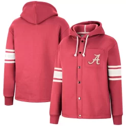 Women's Colosseum Crimson Alabama Crimson Tide Mia Striped Full-Snap Hoodie Jacket
