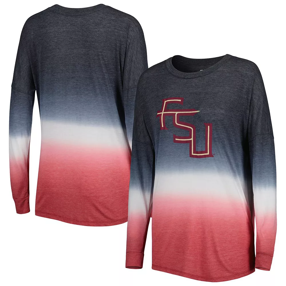 Women's Colosseum Black/Garnet Florida State Seminoles Winkle Dip Dye Long Sleeve T-Shirt