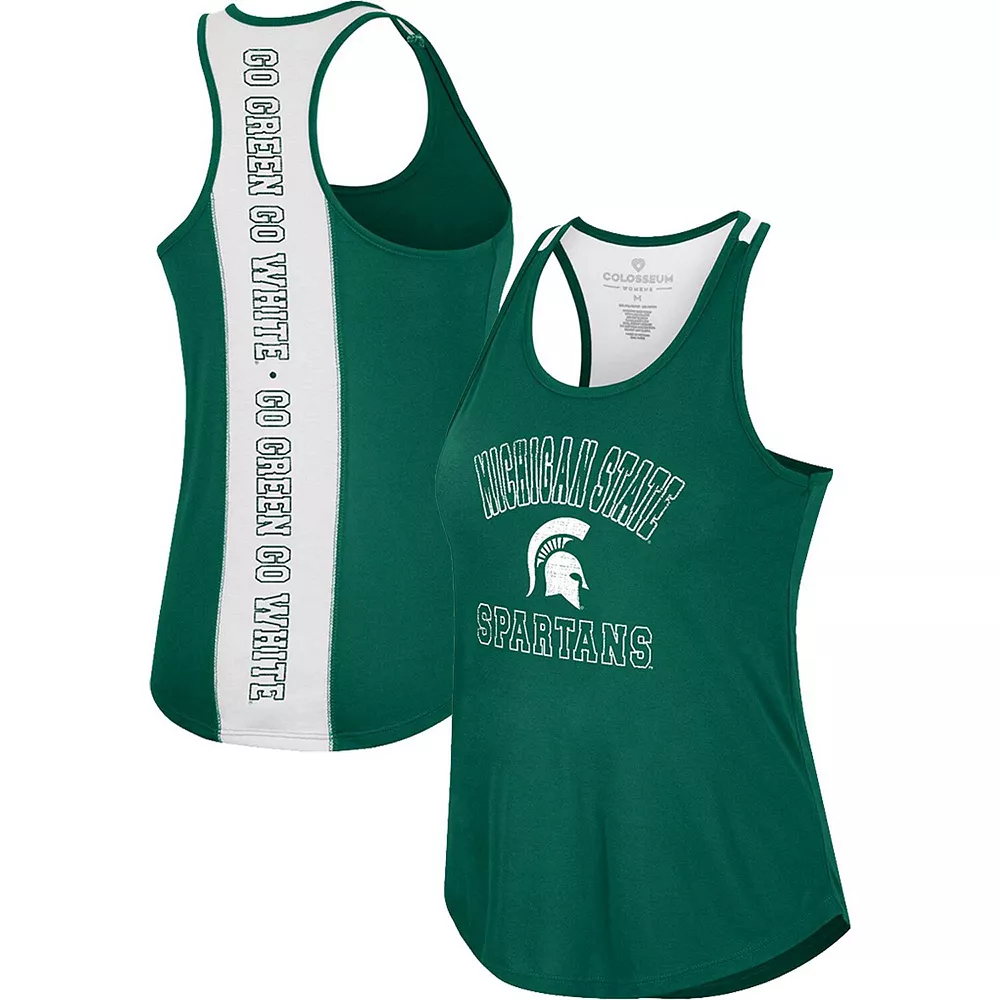 Women's Colosseum Green Michigan State Spartans 10 Days Racerback Scoop Neck Tank Top - Image 2