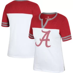 Women's Colosseum White/Crimson Alabama Crimson Tide Frost Yourself Notch Neck T-Shirt